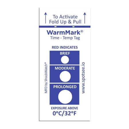 Shockwatch SpotSee WarmMark Time Temperature Indicators, 0 Degrees C/32 Degrees F, 100/Box WM 0/32